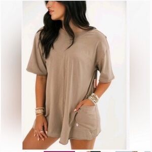 Free People Hot shot tee romper in tan oversized size L NWT